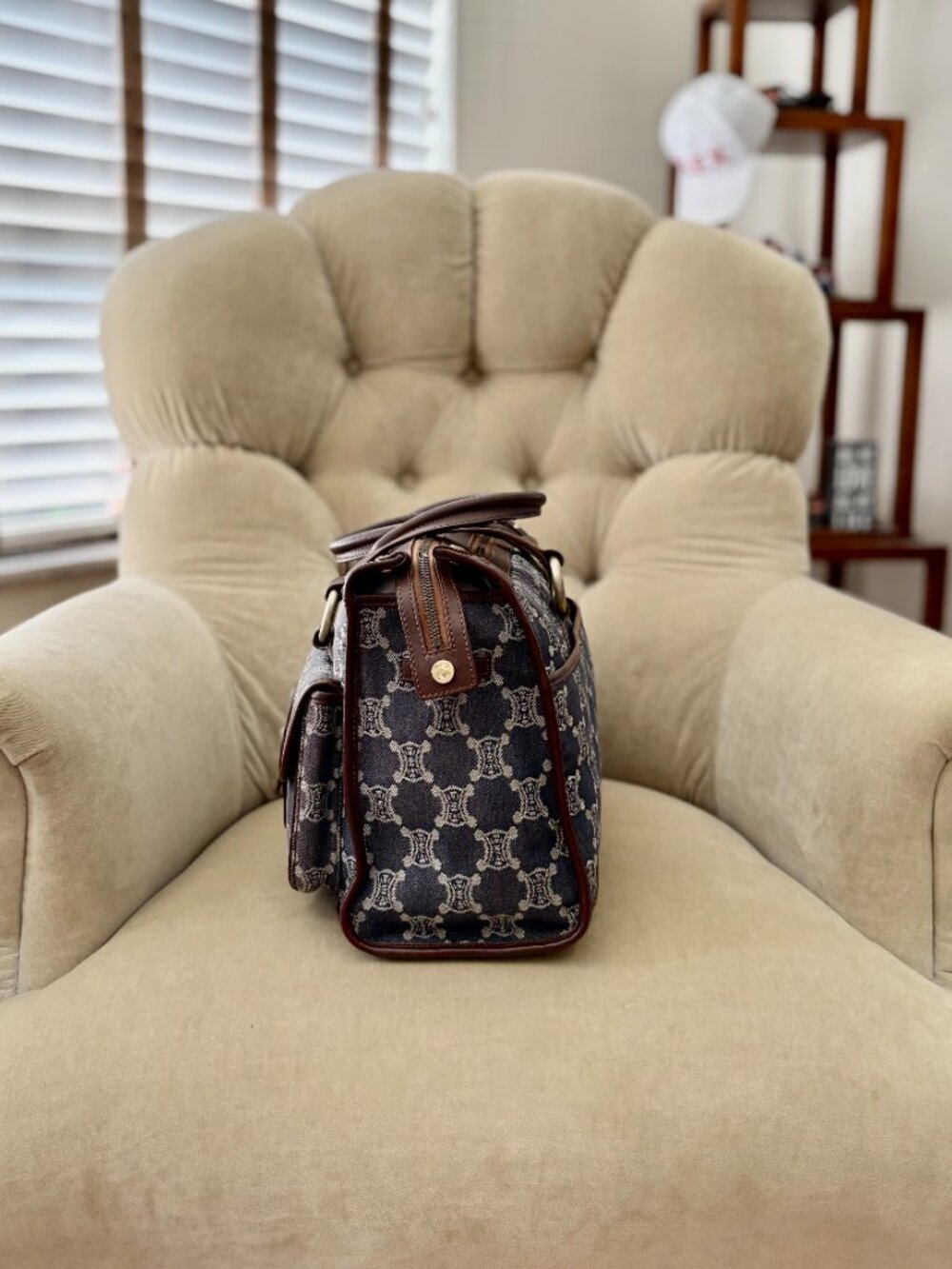 Auth CELINE MACADAM DENIM Indigo Triomphe Satchel Bag GORGEOUS!!! - Picture 5 of 12